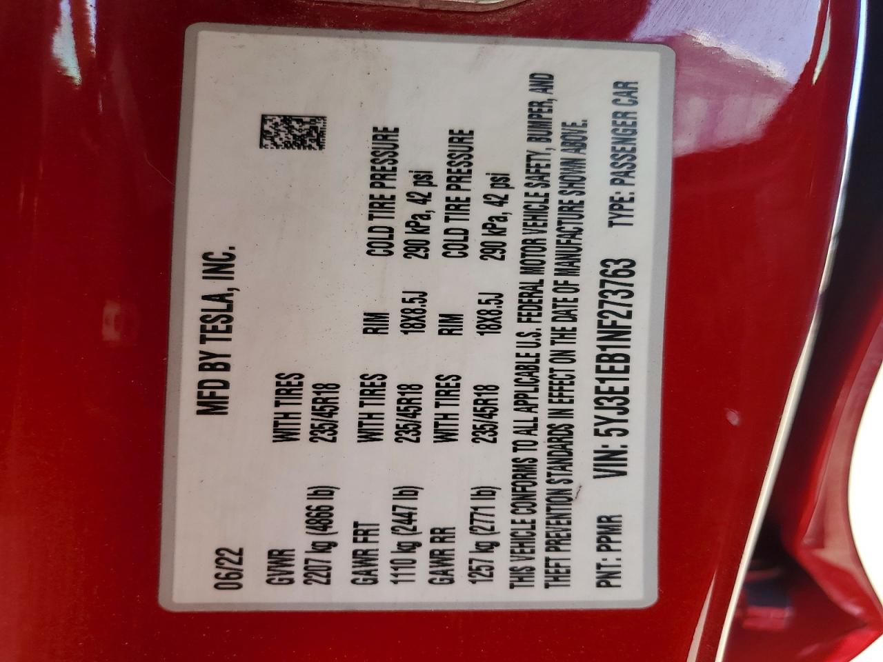 2022 TESLA MODEL 3