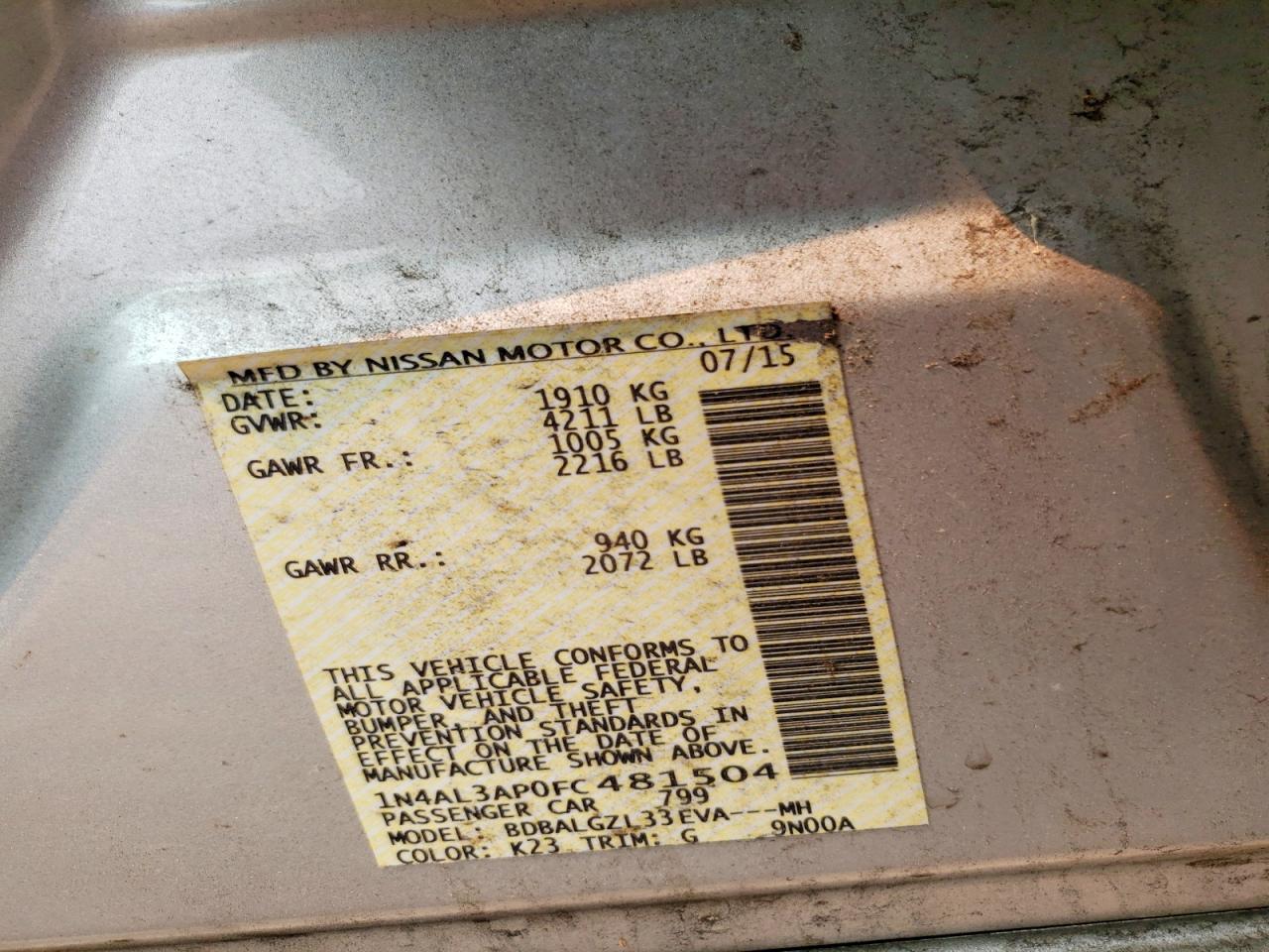 2015 NISSAN ALTIMA