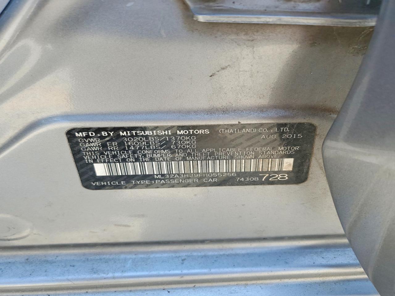2015 MITSUBISHI MIRAGE
