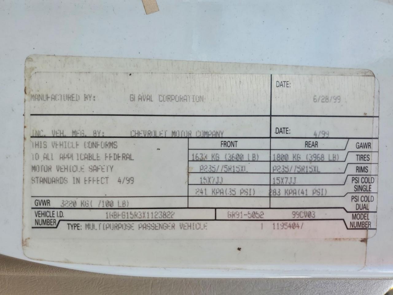 1999 CHEVROLET EXPRESS