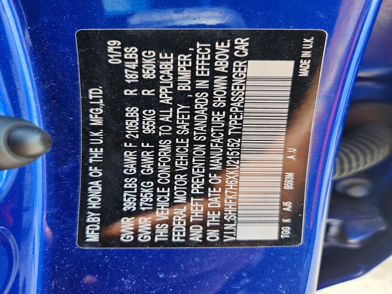 2019 HONDA CIVIC