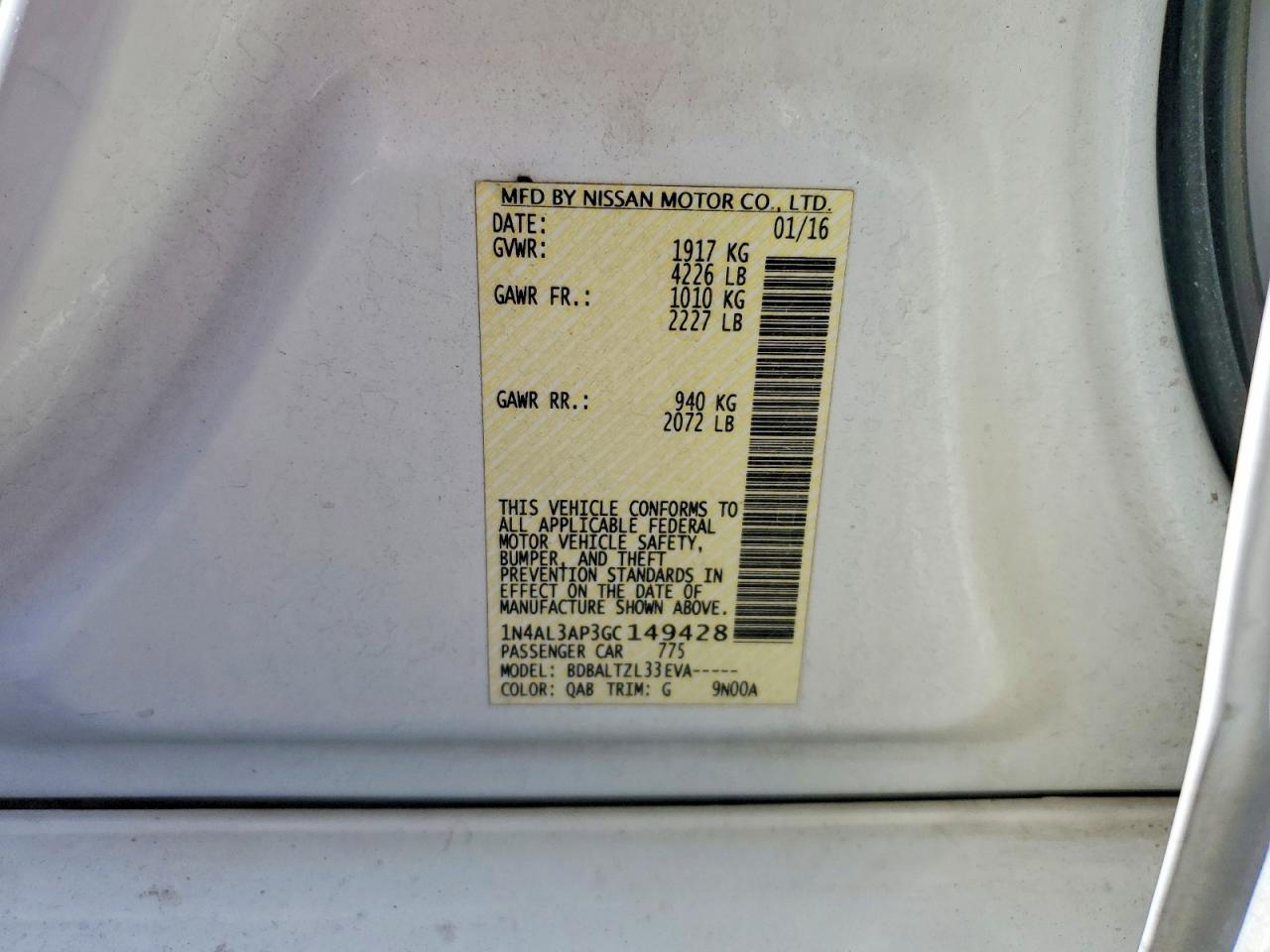 2016 NISSAN ALTIMA