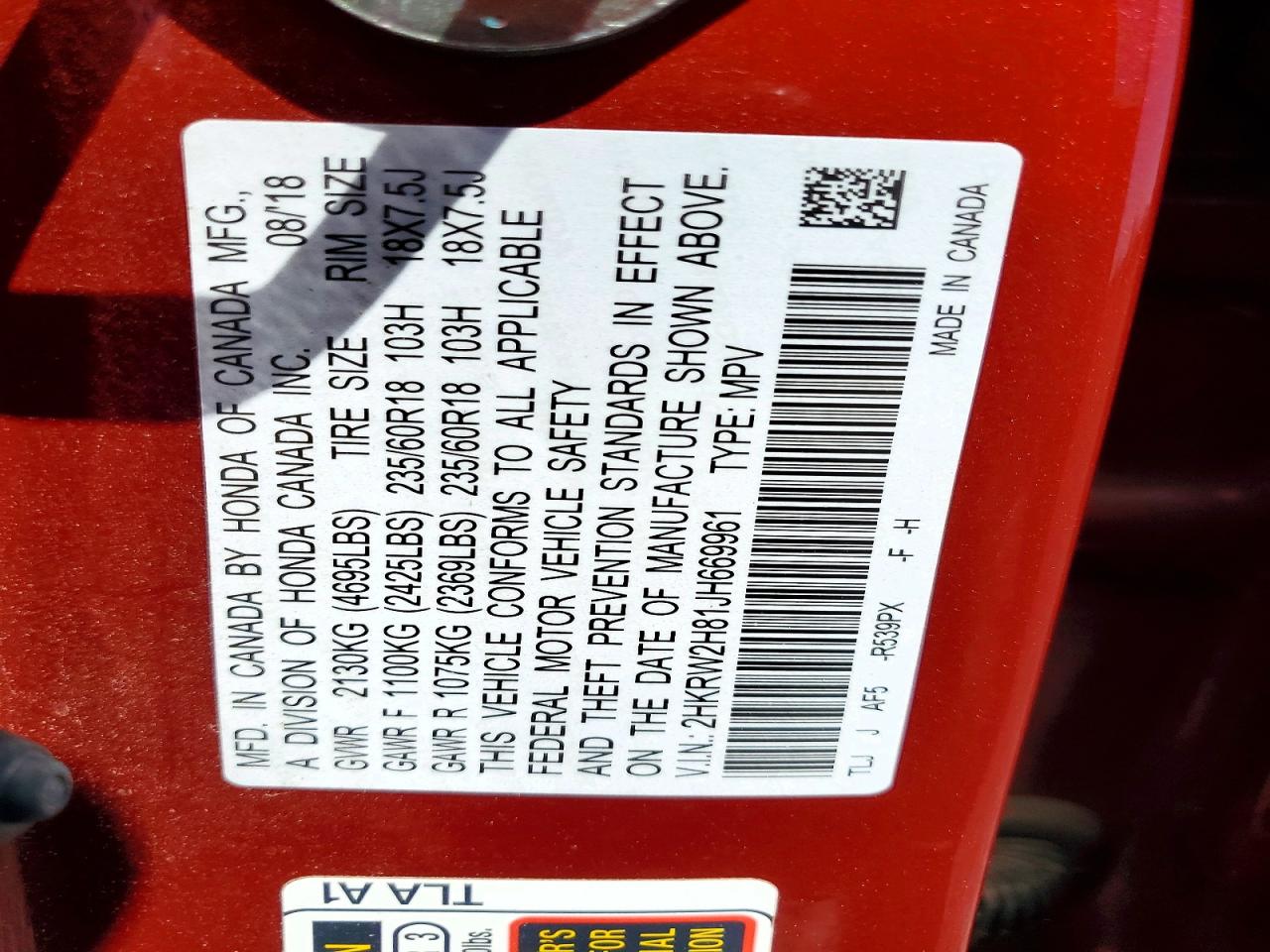 2018 HONDA CRV