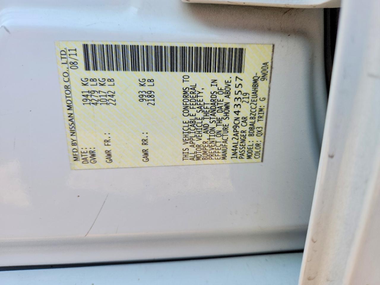2012 NISSAN ALTIMA