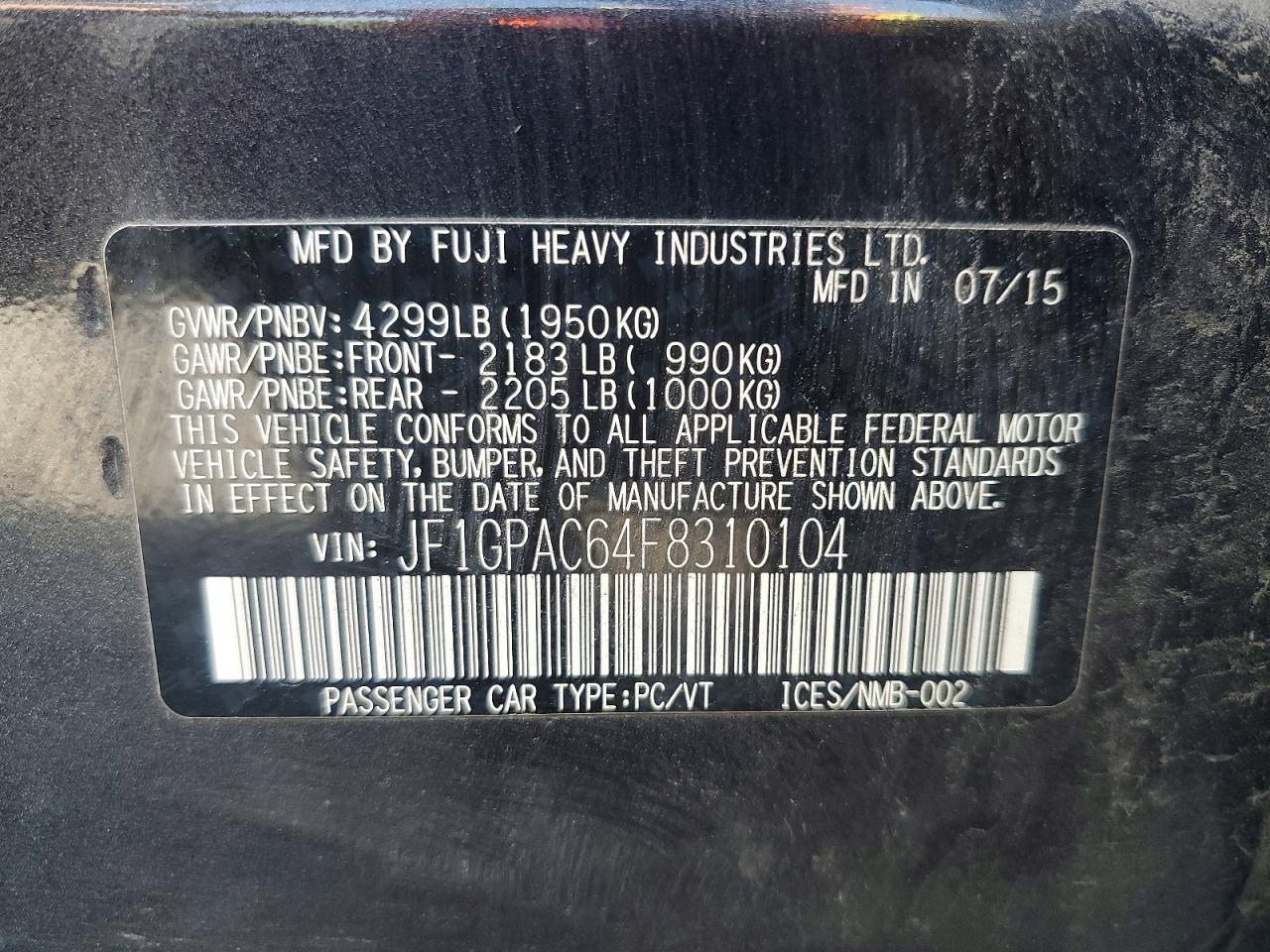 2015 SUBARU IMPREZA