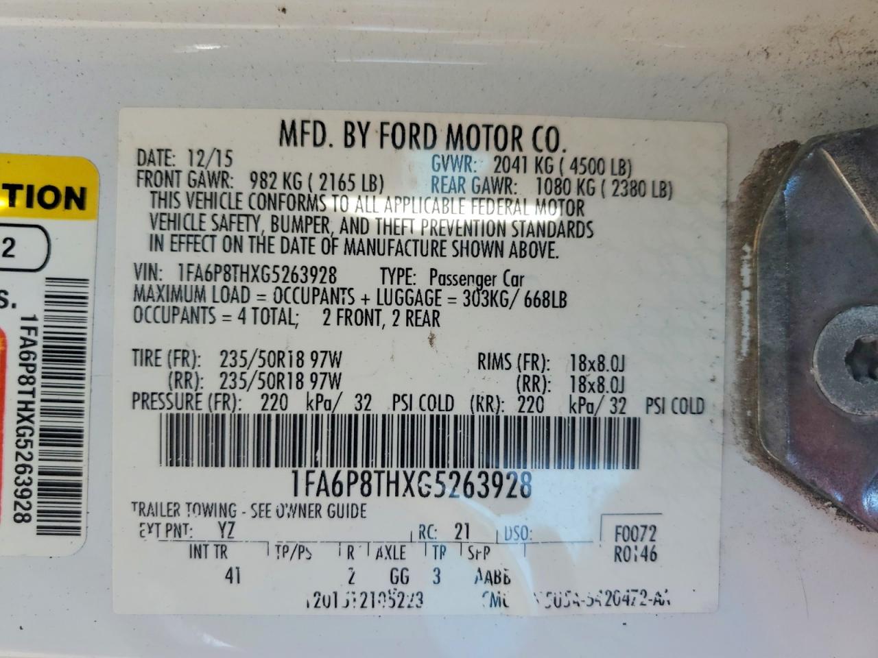 2016 FORD MUSTANG