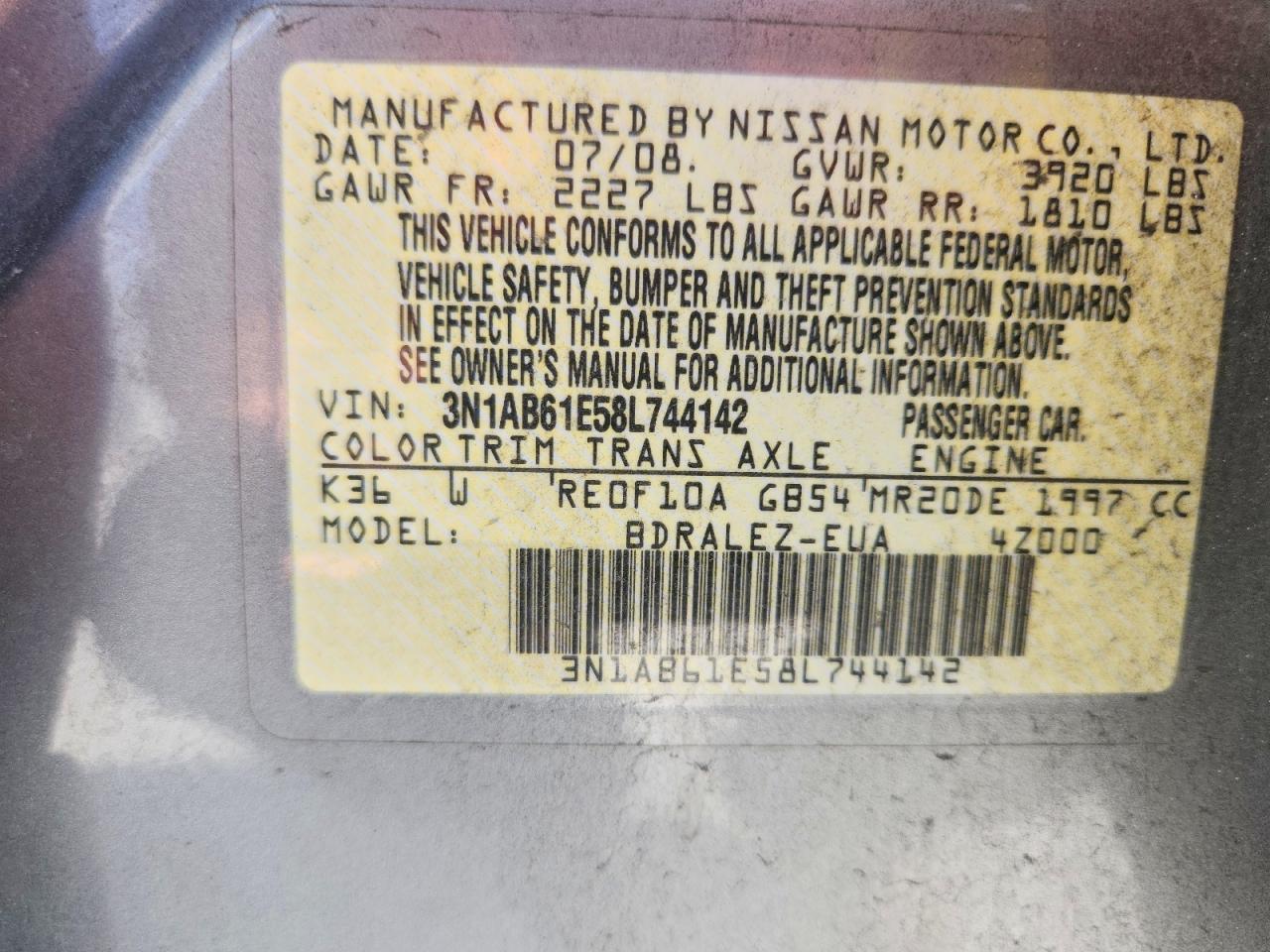 2008 NISSAN SENTRA