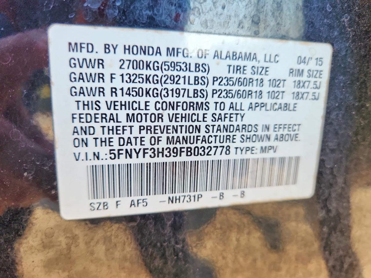 2015 HONDA PILOT