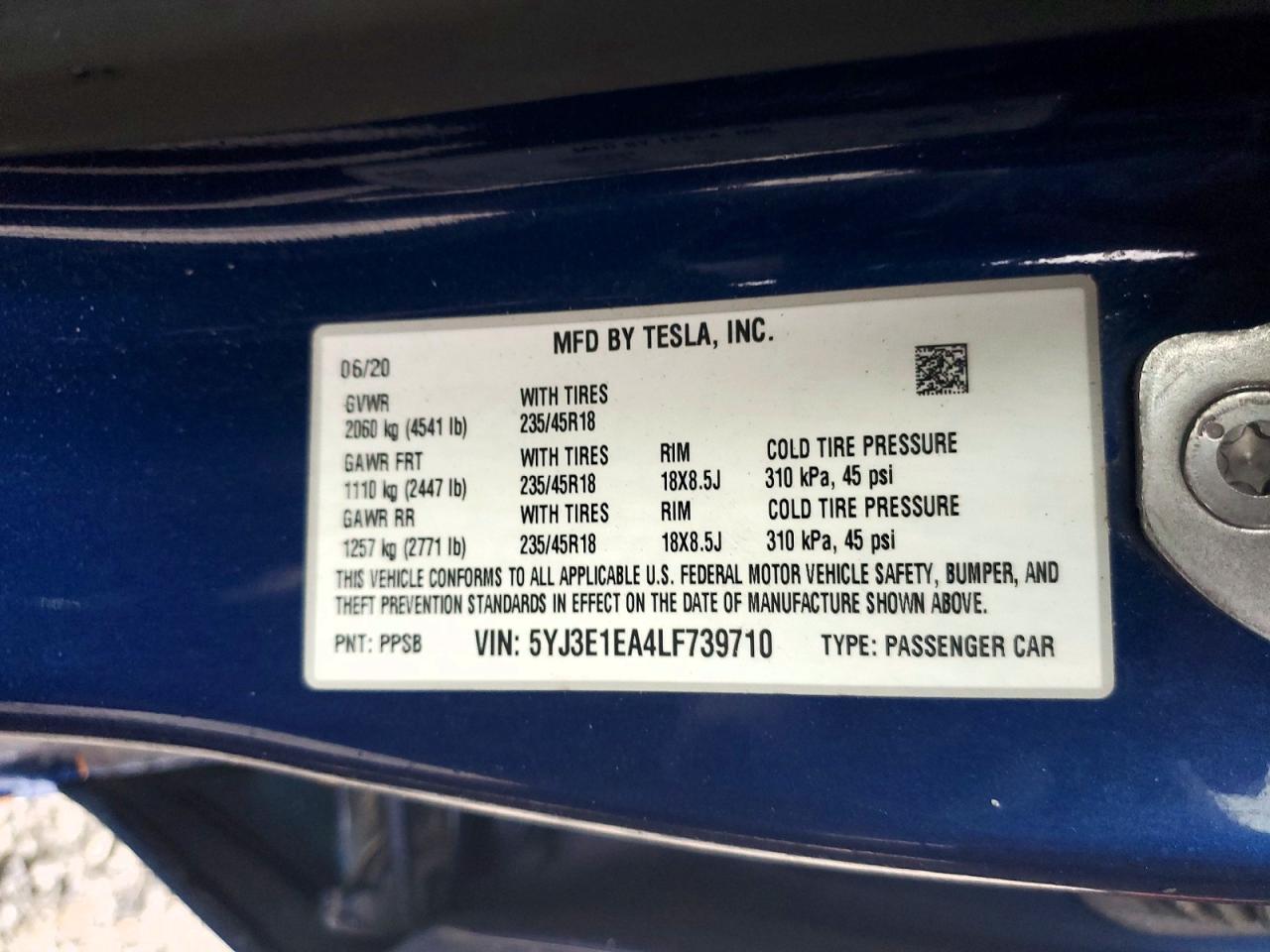 2020 TESLA MODEL 3