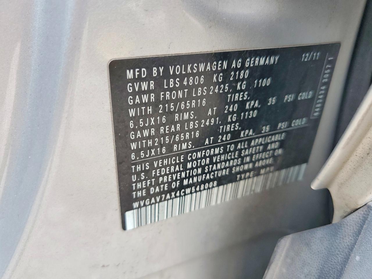 2012 VOLKSWAGEN TIGUAN