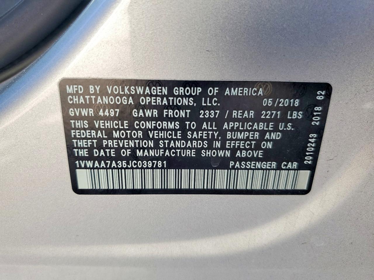 2018 VOLKSWAGEN PASSAT