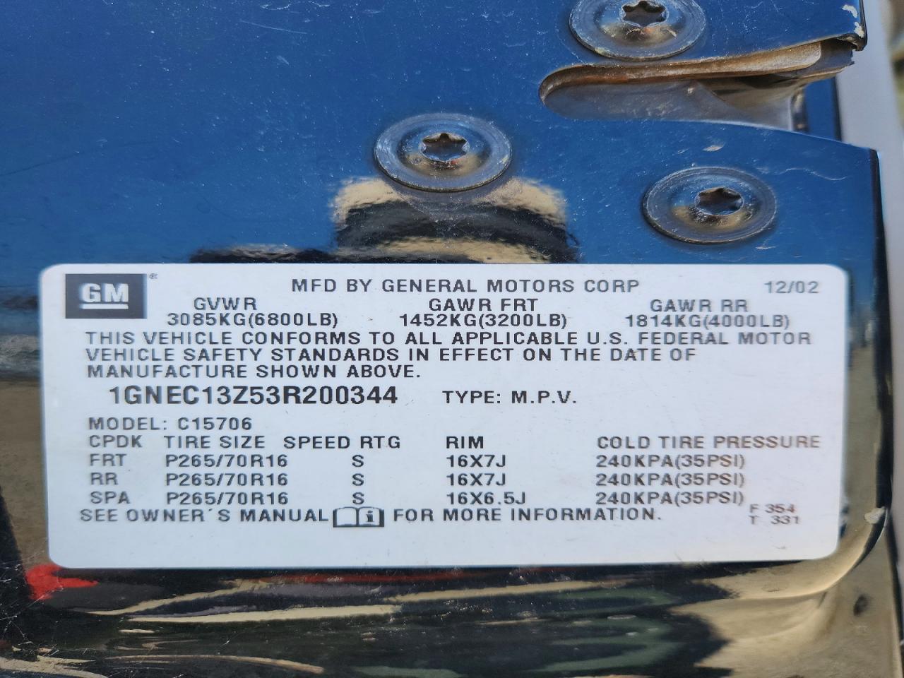 2003 CHEVROLET TAHOE