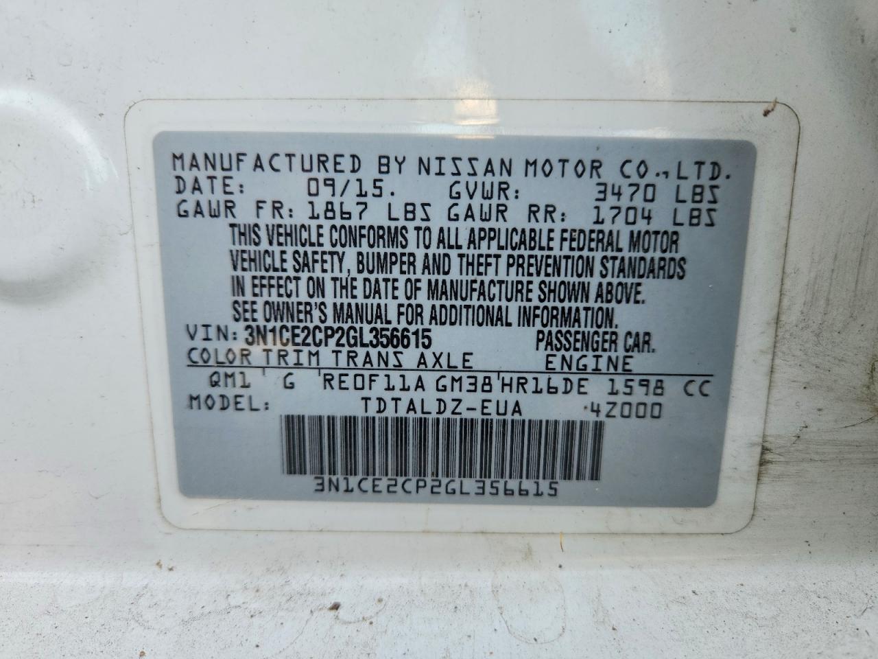 2016 NISSAN VERSA