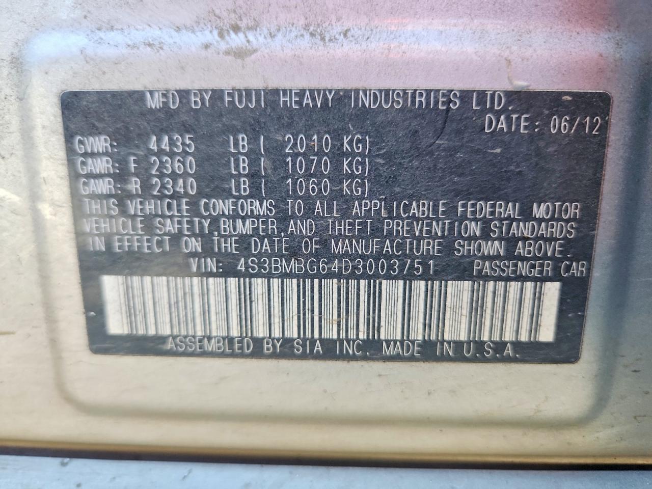 2013 SUBARU LEGACY