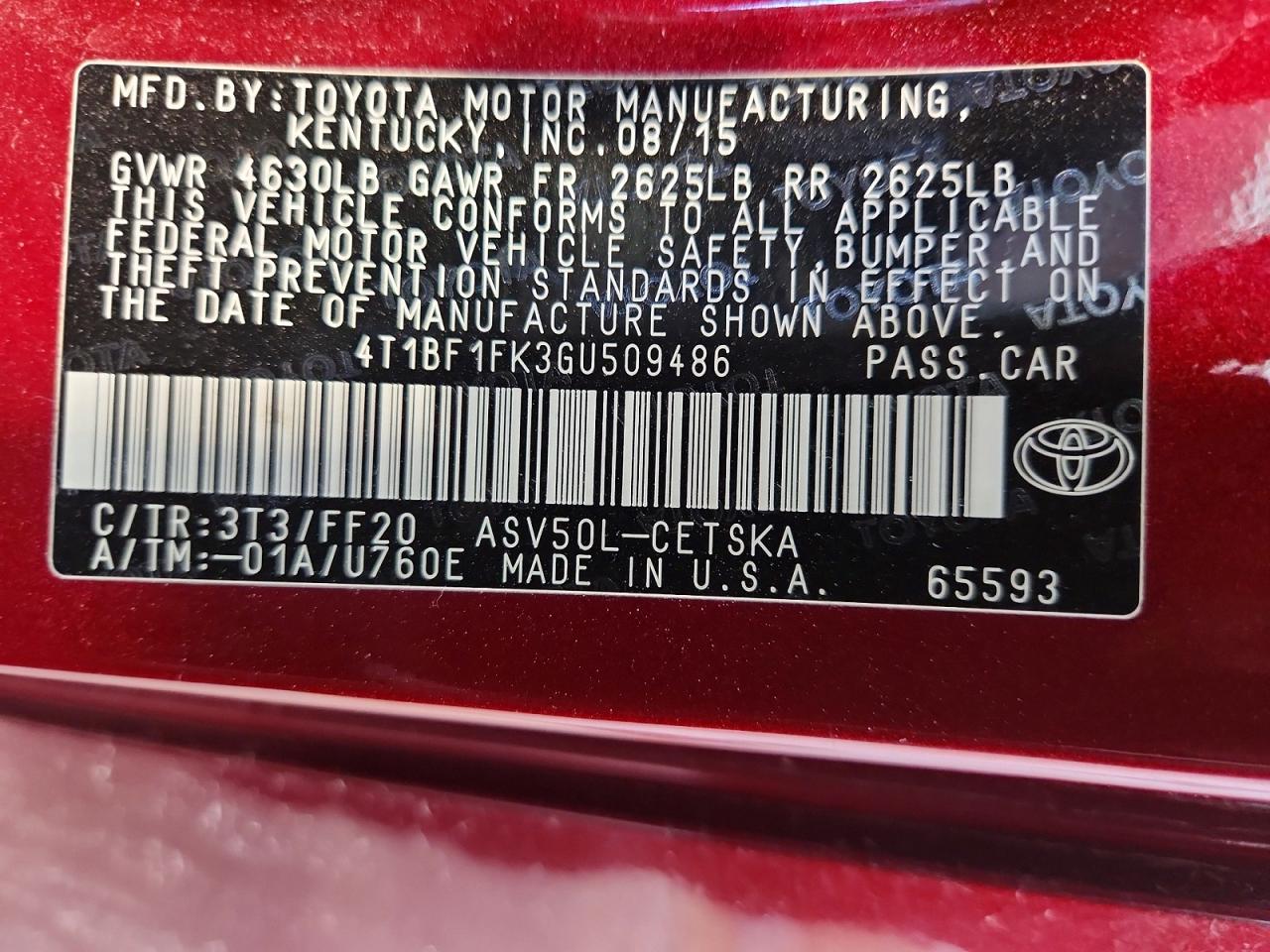 2016 TOYOTA CAMRY