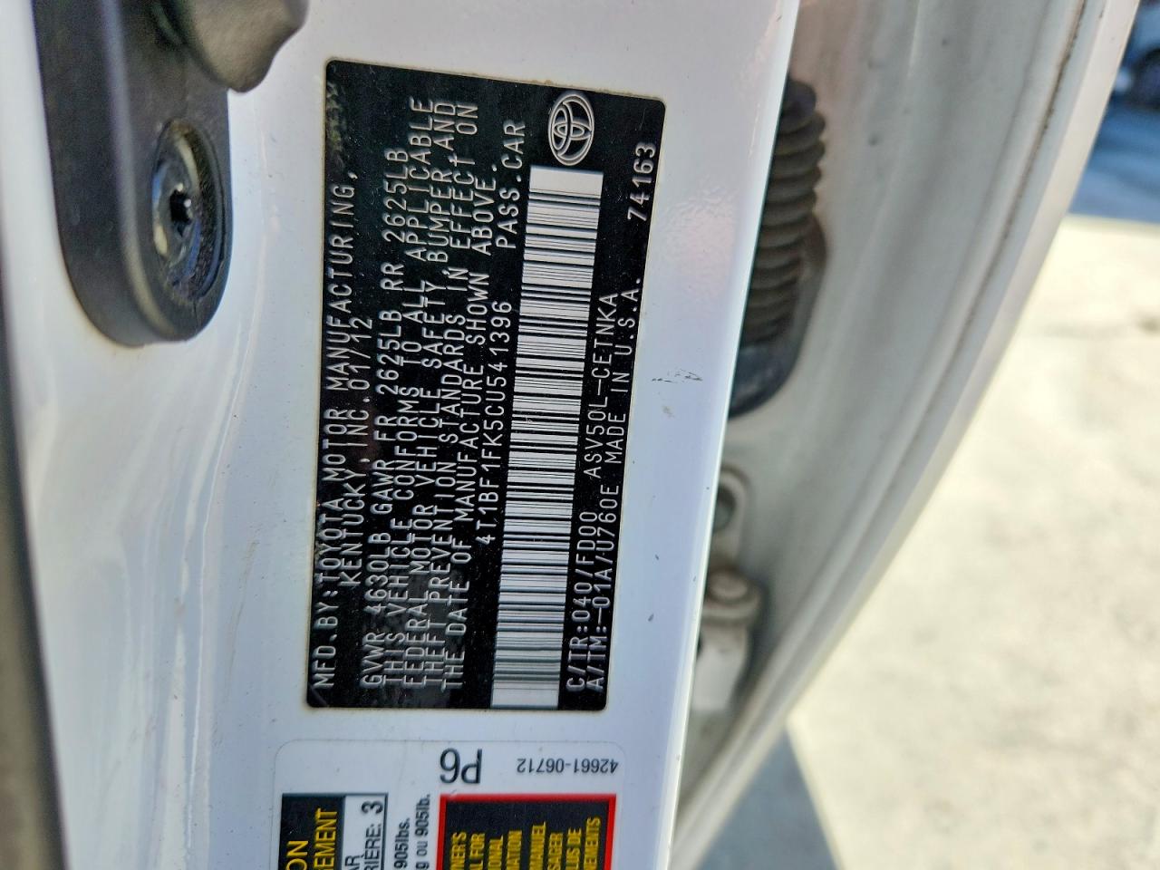 2012 TOYOTA CAMRY