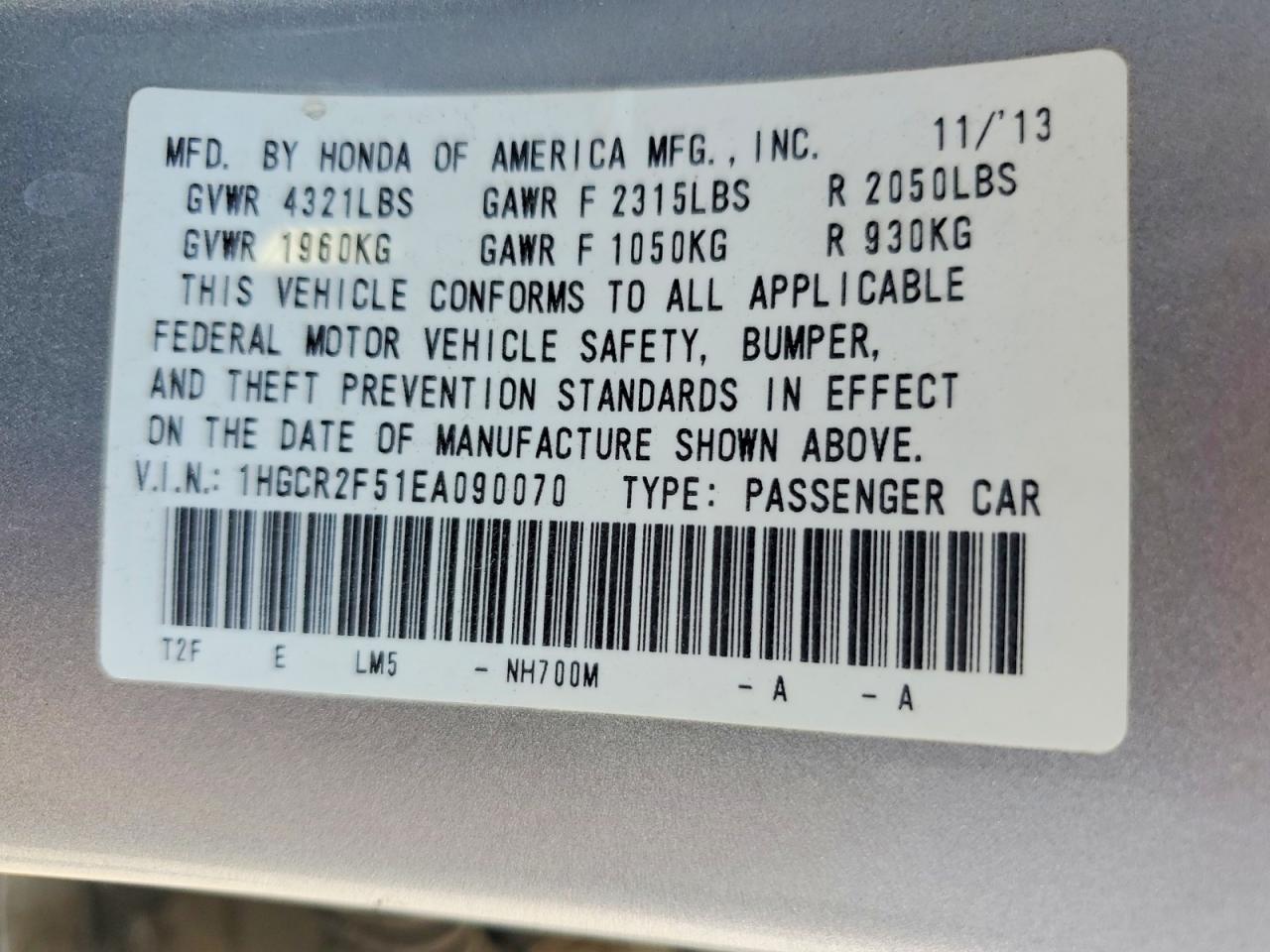 2014 HONDA ACCORD