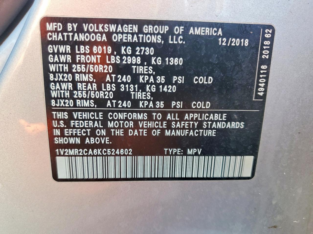 2019 VOLKSWAGEN ATLAS