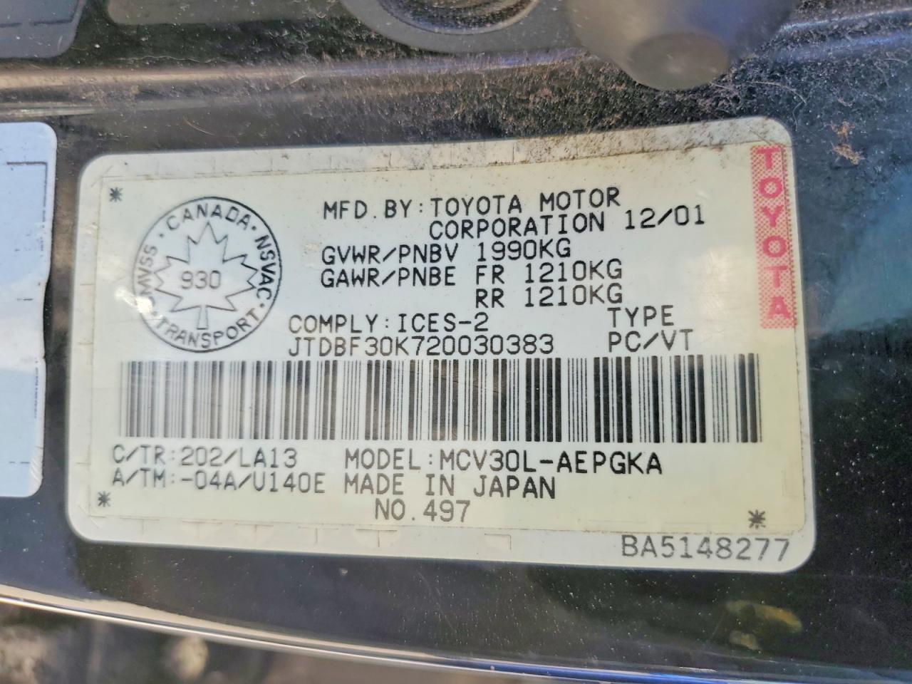 2002 TOYOTA CAMRY