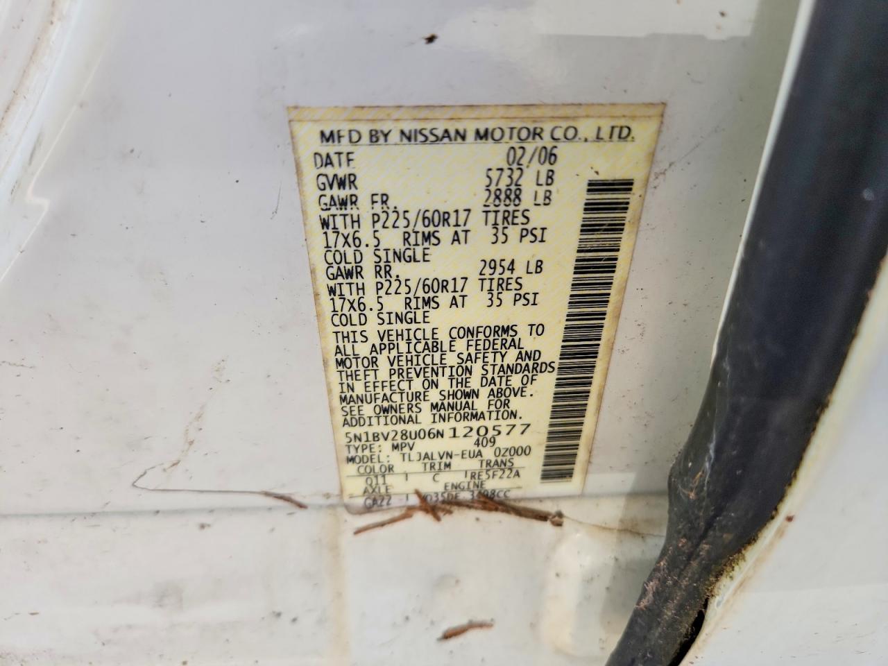 2006 NISSAN QUEST 3.5