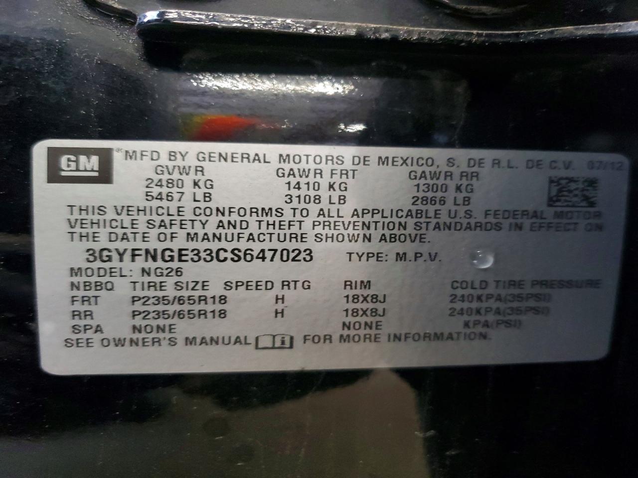 2012 CADILLAC SRX