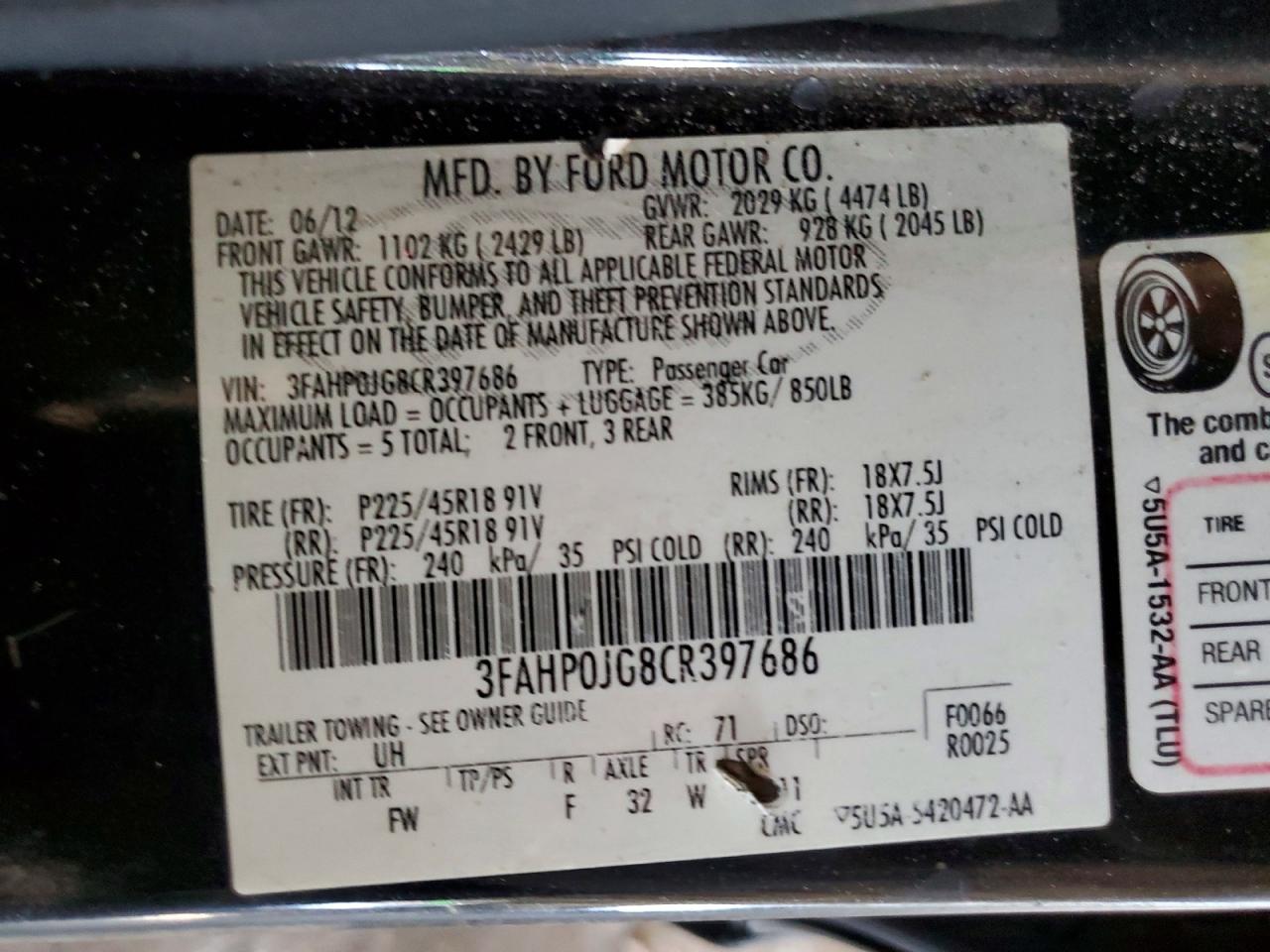 2012 FORD FUSION