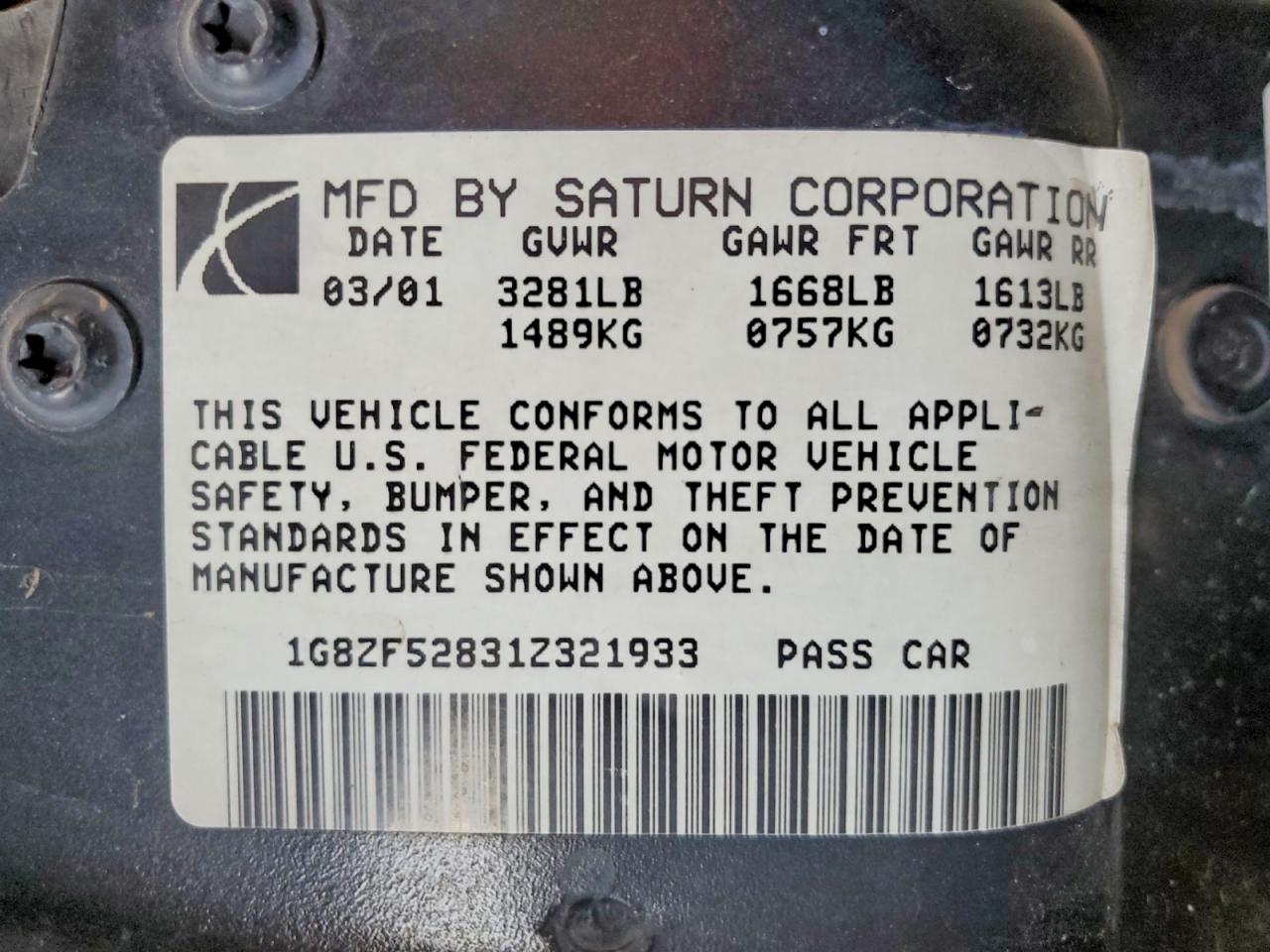 2001 SATURN SL/SL1/SL2