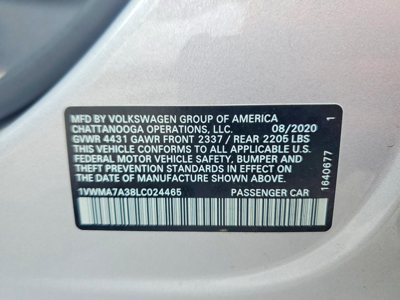 2020 VOLKSWAGEN PASSAT