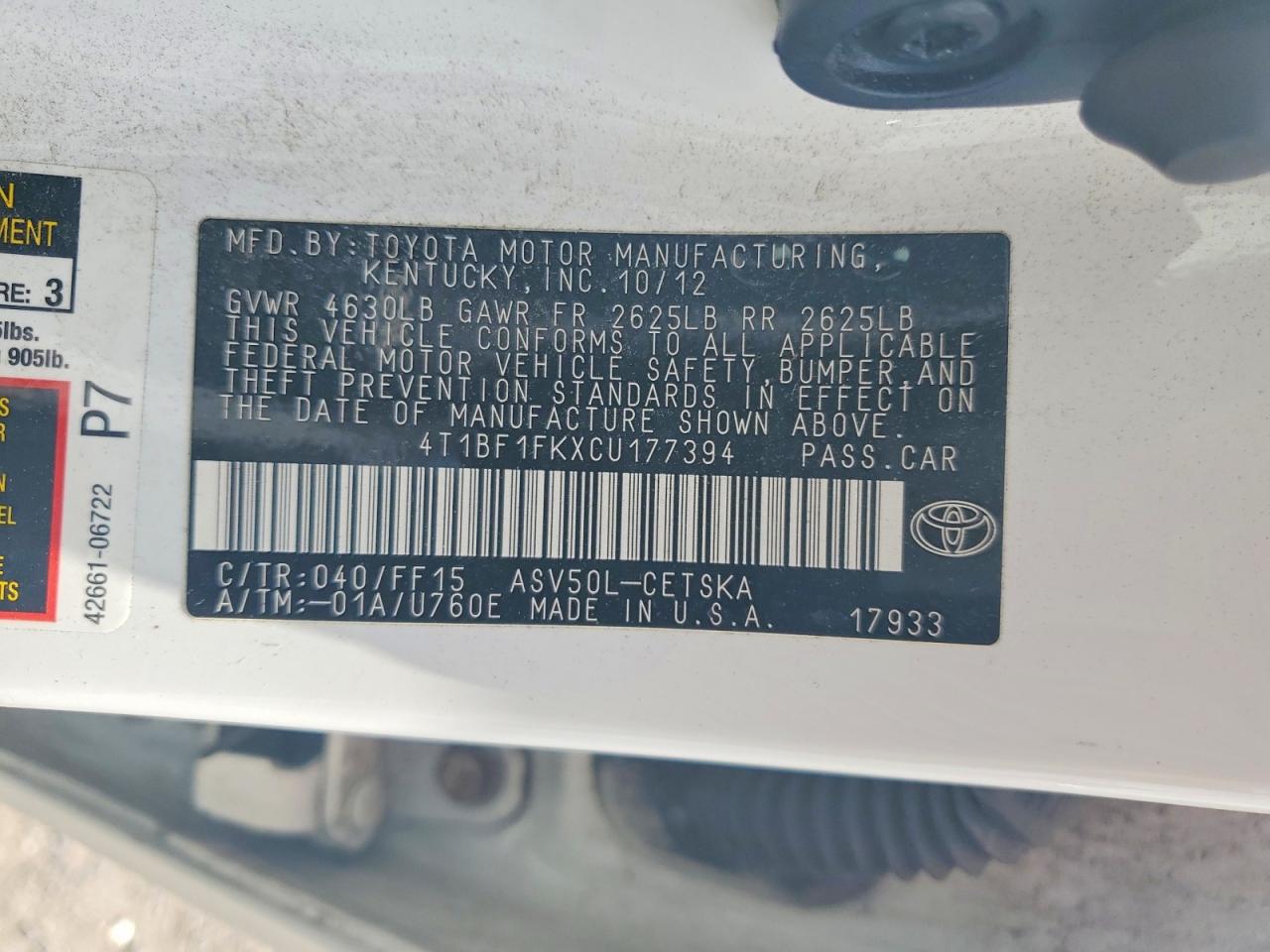 2012 TOYOTA CAMRY