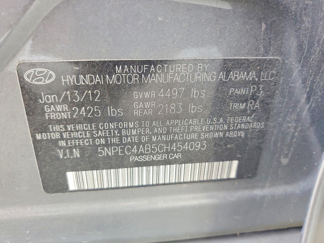 2012 HYUNDAI SONATA