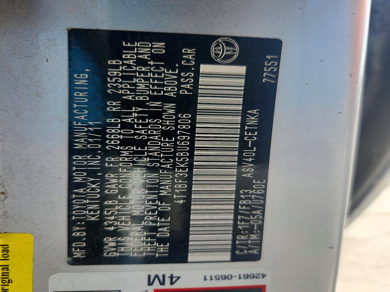 2011 TOYOTA CAMRY