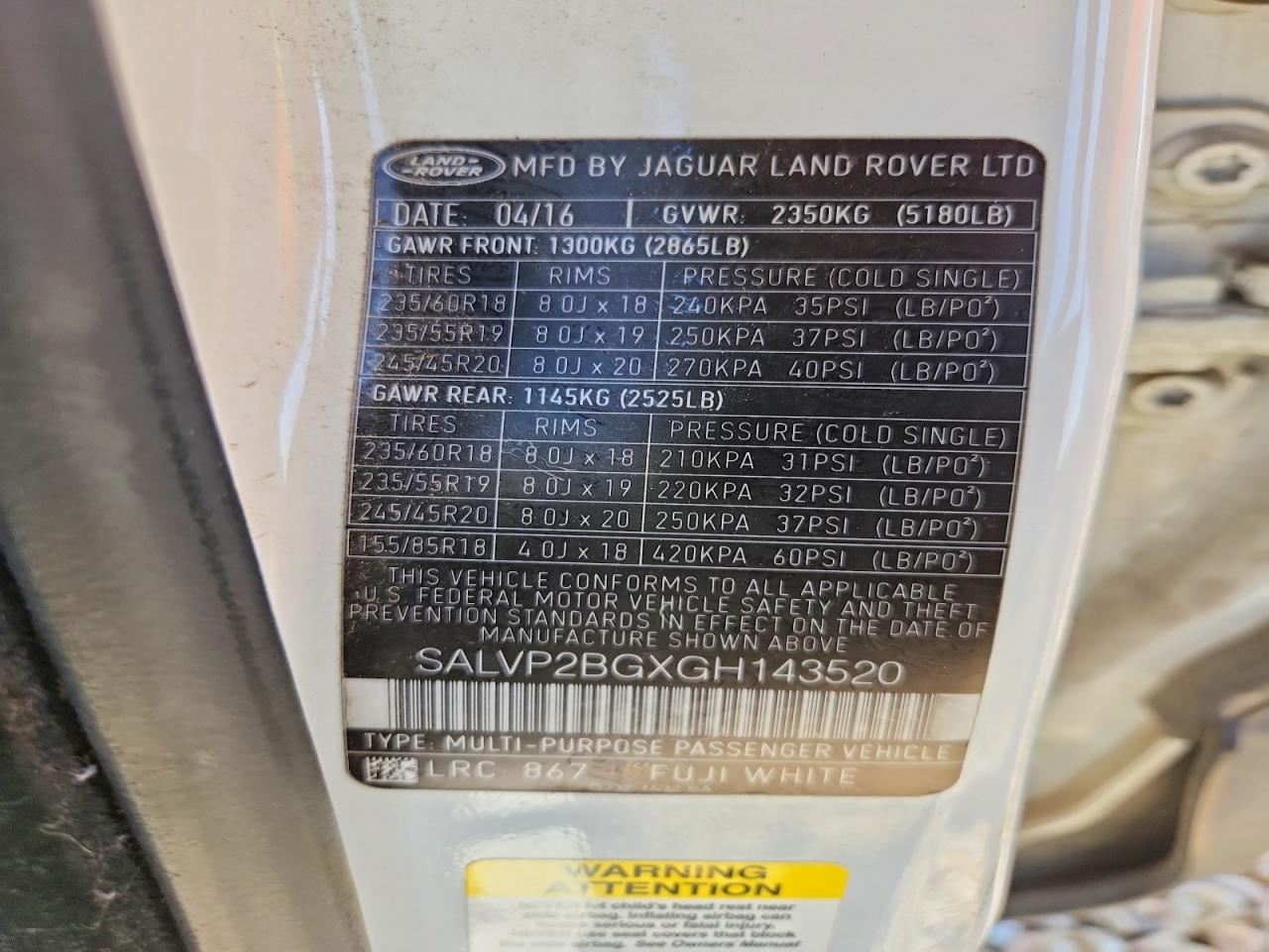 2016 LAND ROVER RANGEROVER