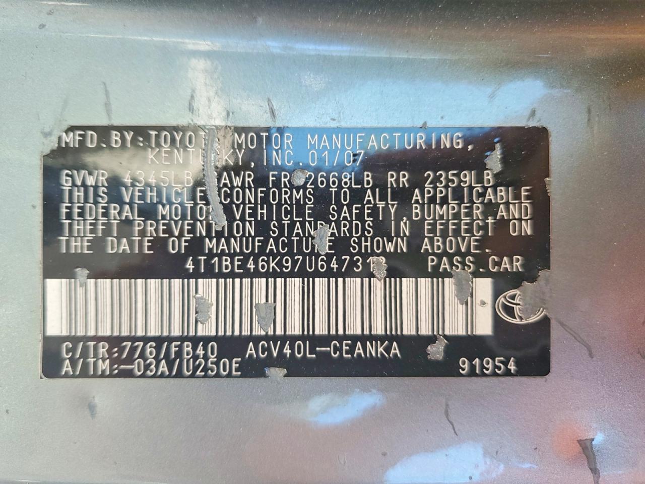 2007 TOYOTA CAMRY