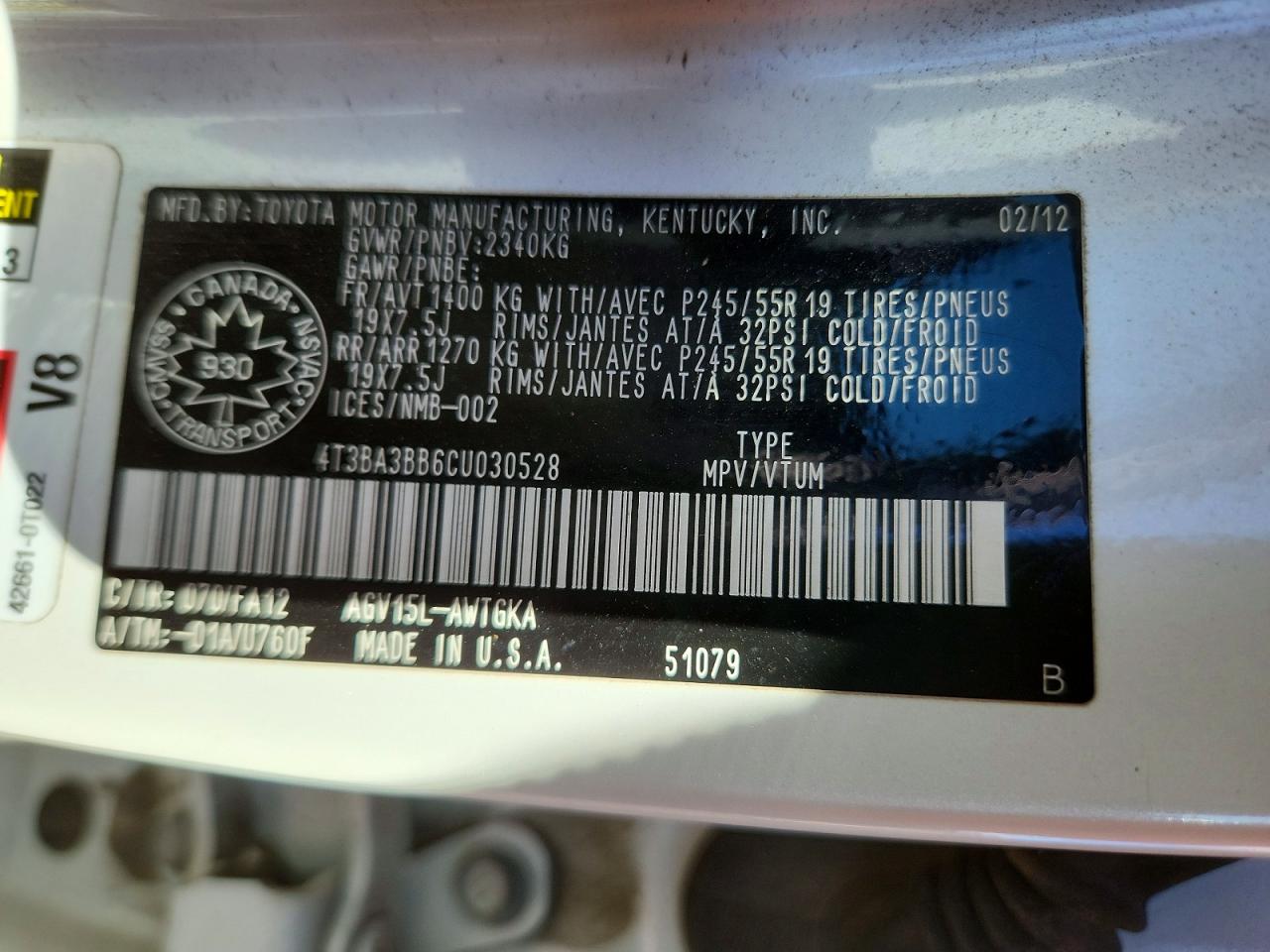 2012 TOYOTA VENZA