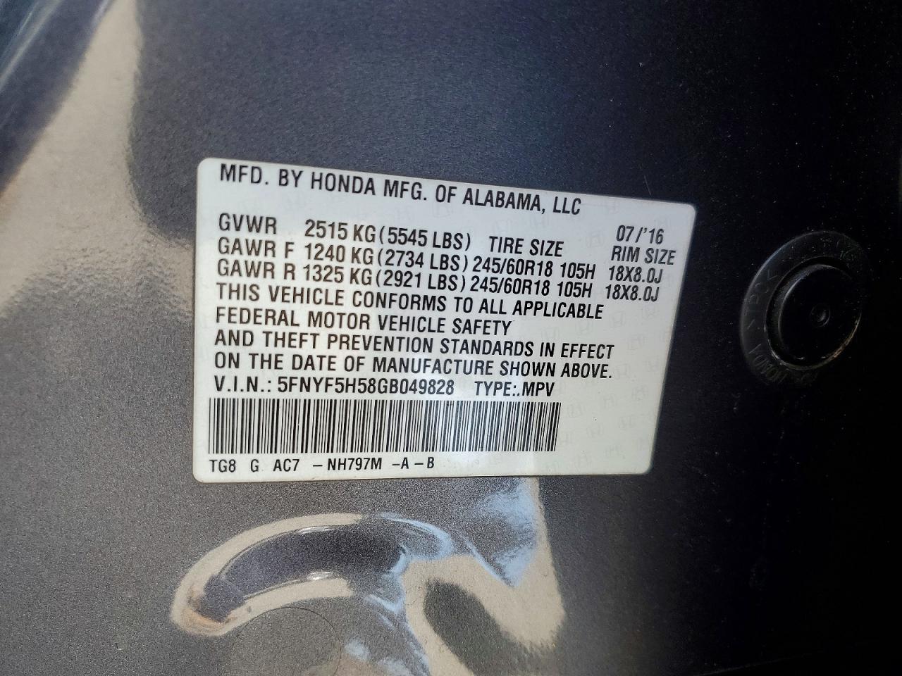 2016 HONDA PILOT EXL