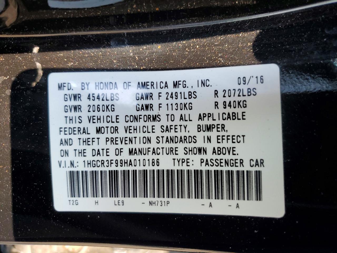 2017 HONDA ACCORD