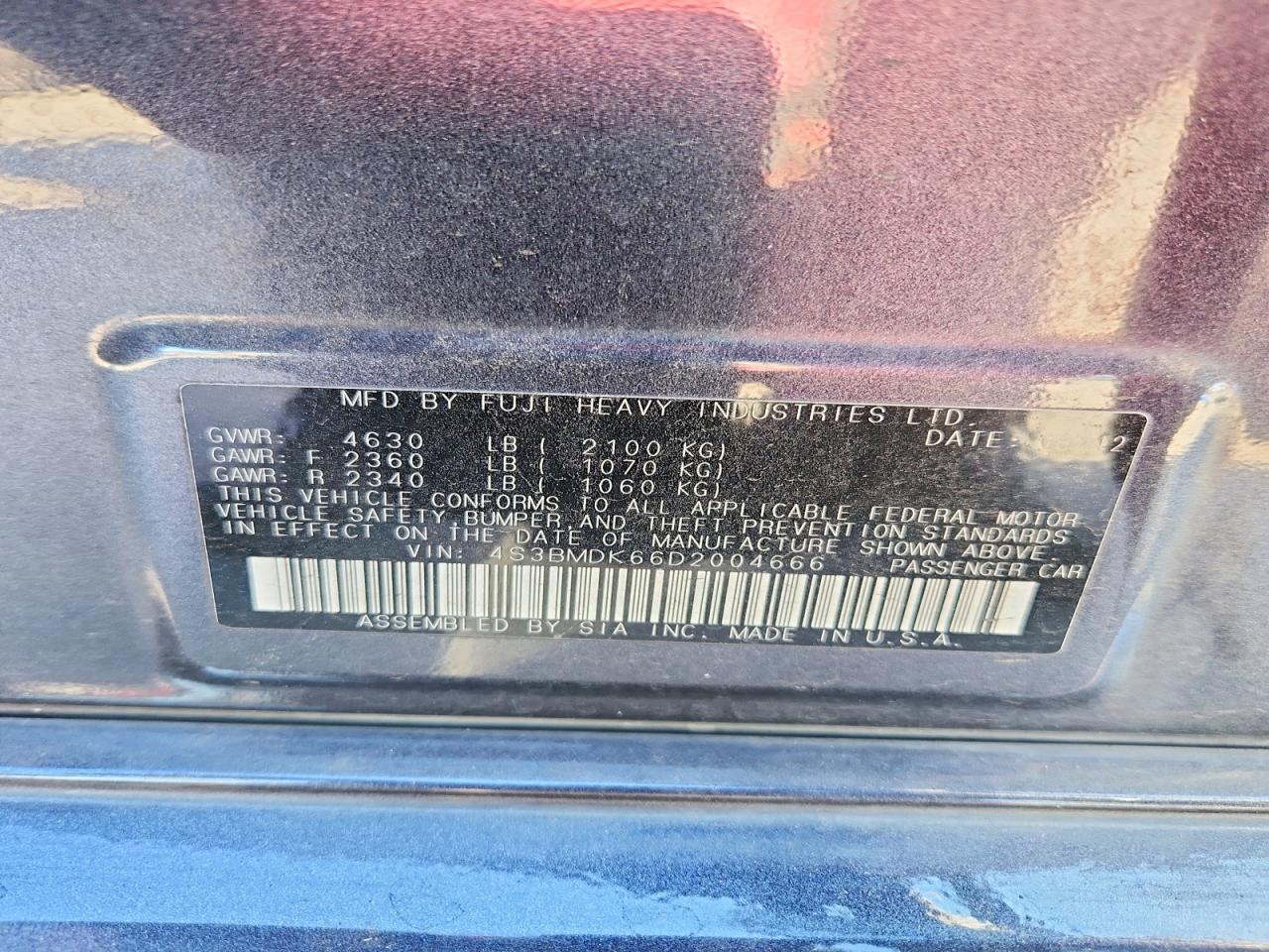 2013 SUBARU LEGACY 3.6