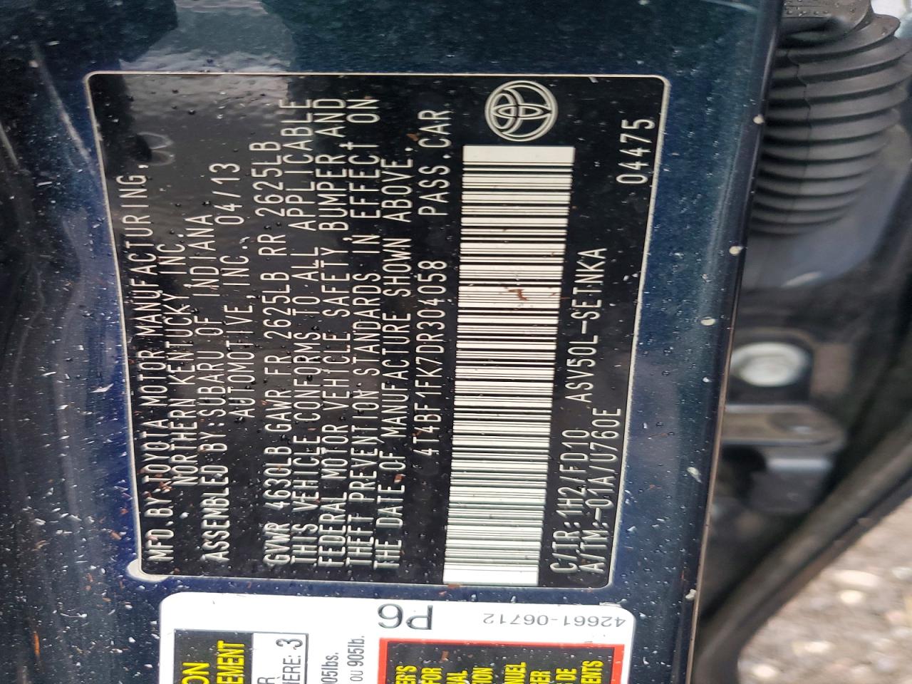 2013 TOYOTA CAMRY