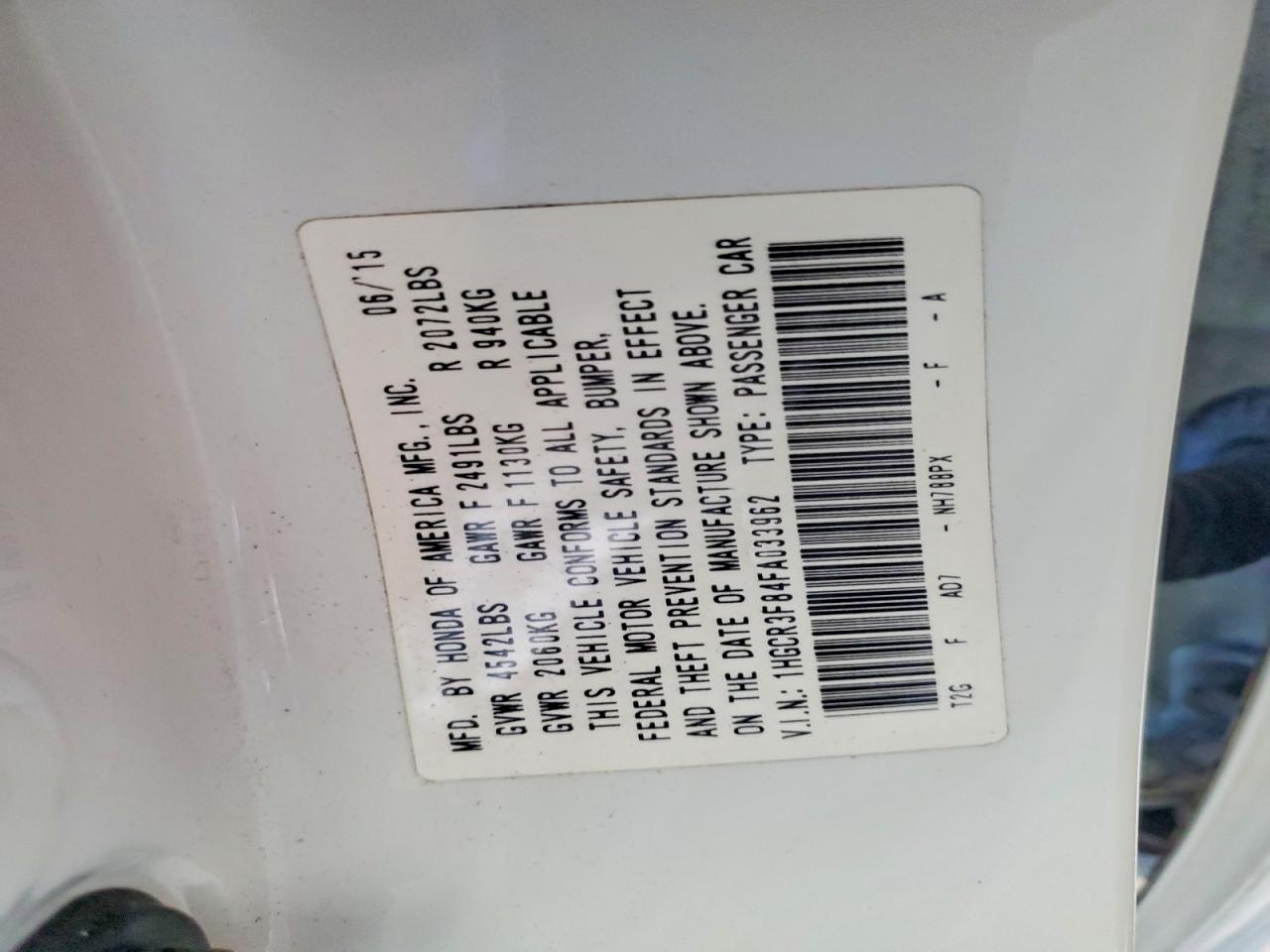 2015 HONDA ACCORD
