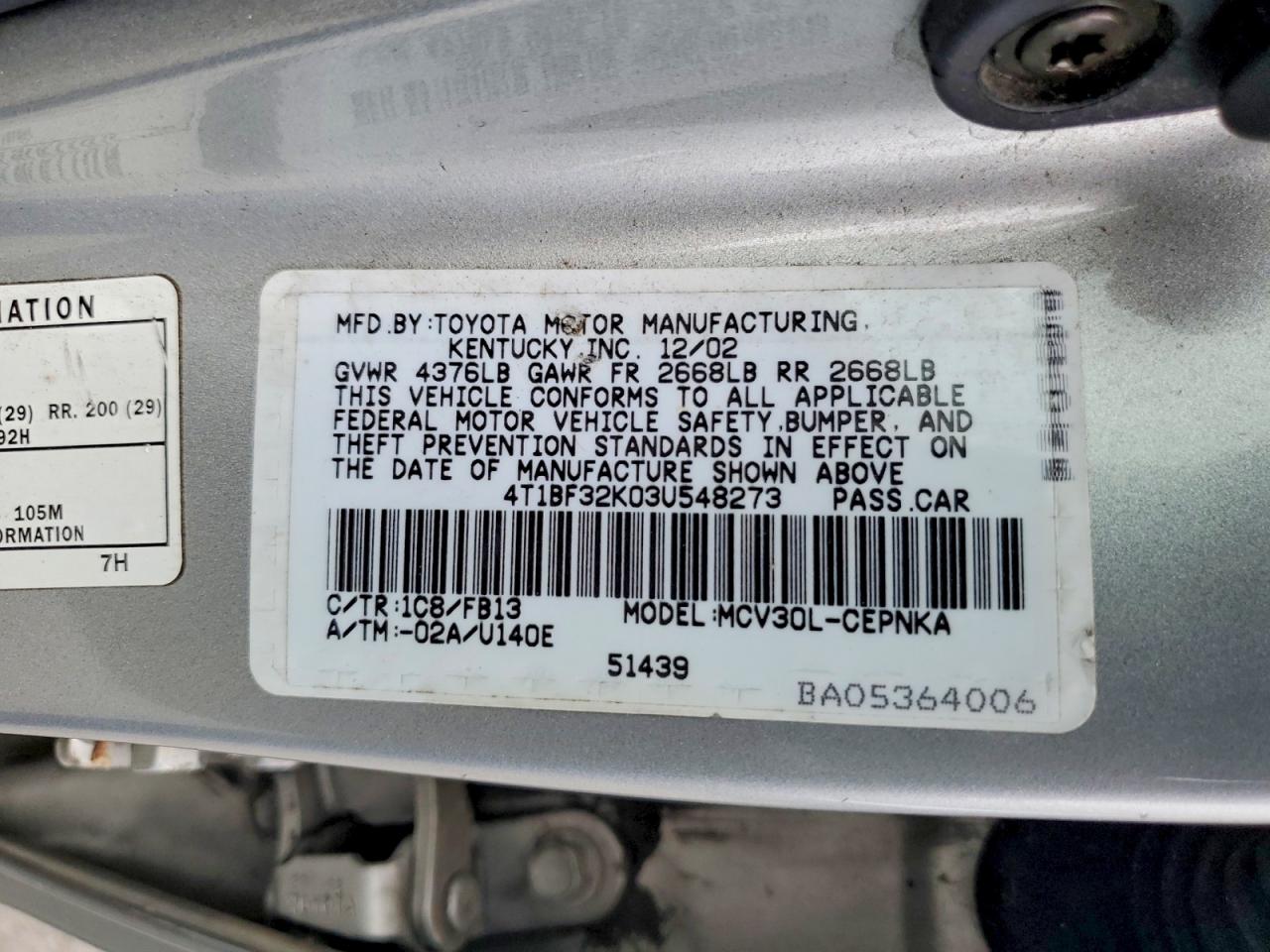 2003 TOYOTA CAMRY