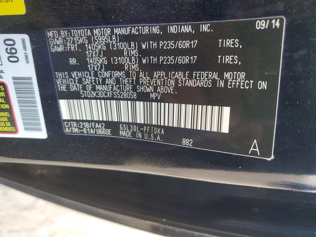 2015 TOYOTA SIENNA