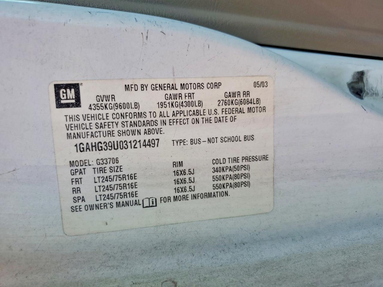 2003 CHEVROLET EXPRESS
