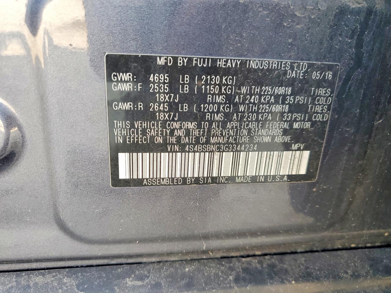 2016 SUBARU OUTBACK