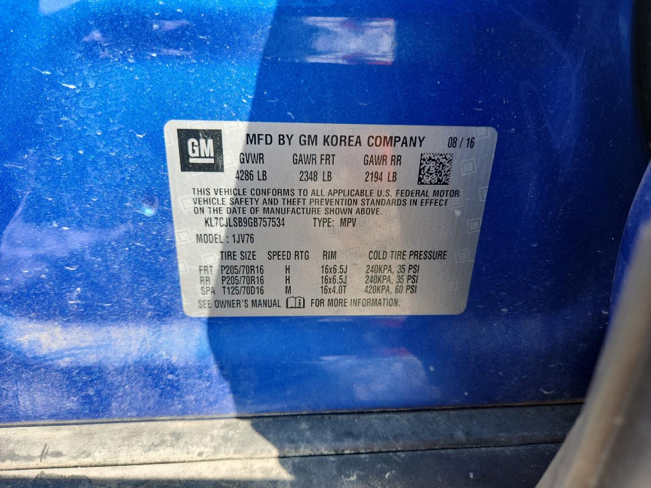 2016 CHEVROLET TRAX