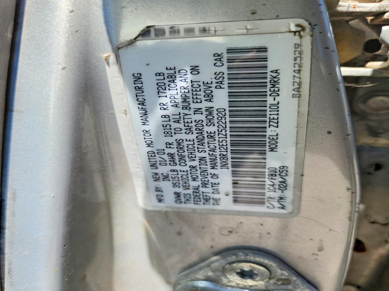 2001 TOYOTA COROLLA