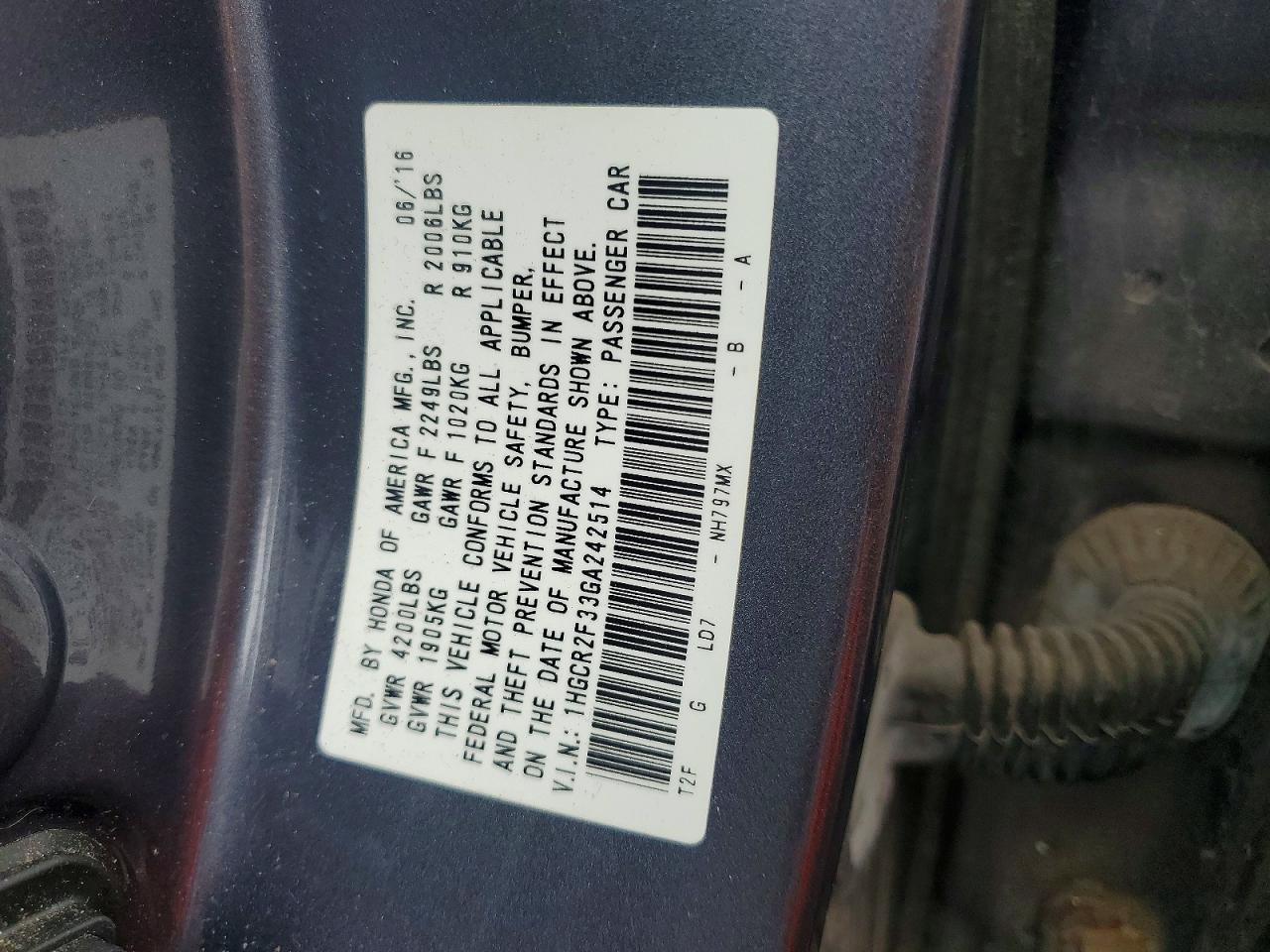 2016 HONDA ACCORD