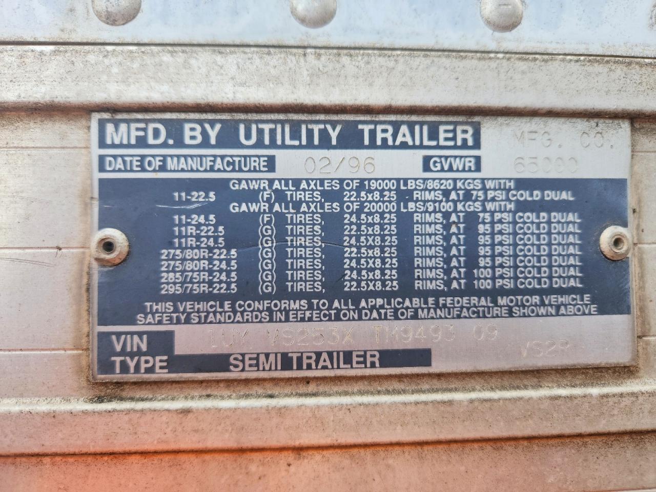 1996 UTILITY TRAILER TRAILER