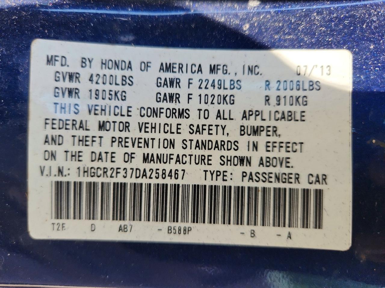2013 HONDA ACCORD