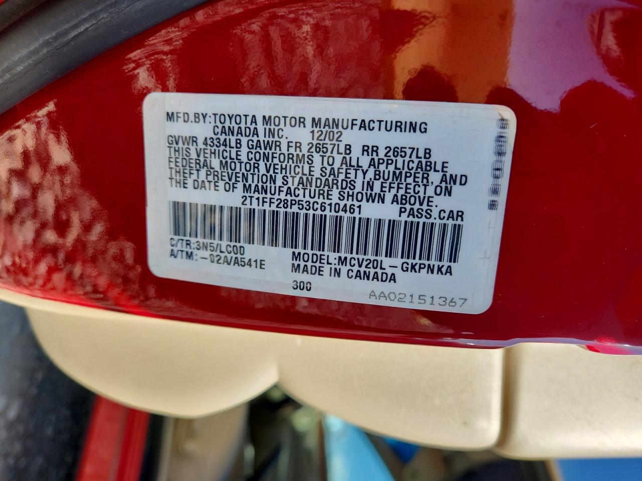 2003 TOYOTA CAMRY SOLA