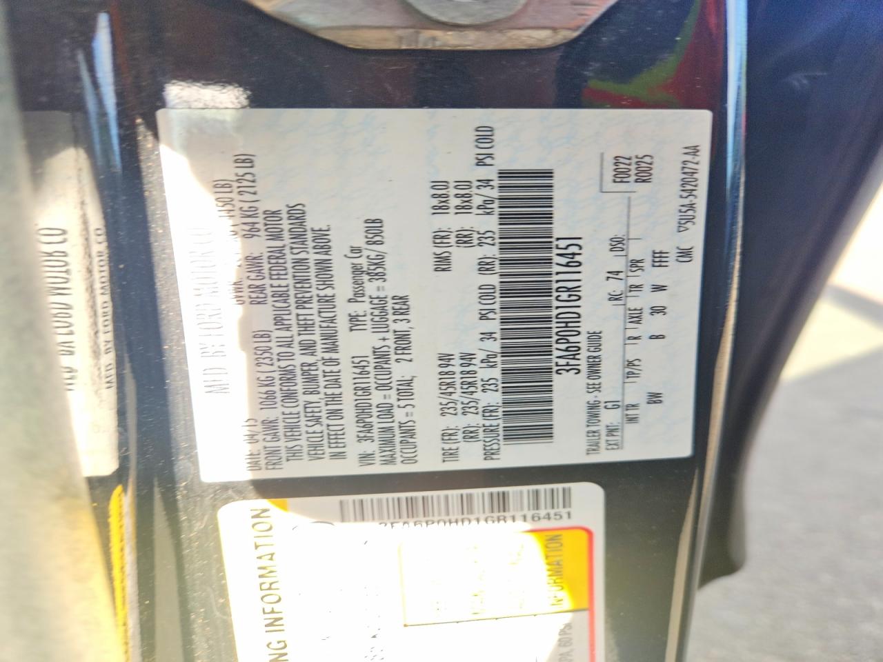 2016 FORD FUSION